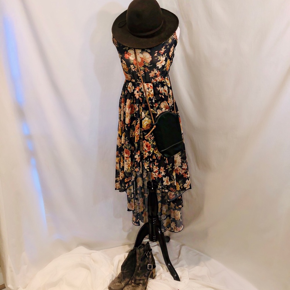 Flower print sheer two layer skirt High low dress!